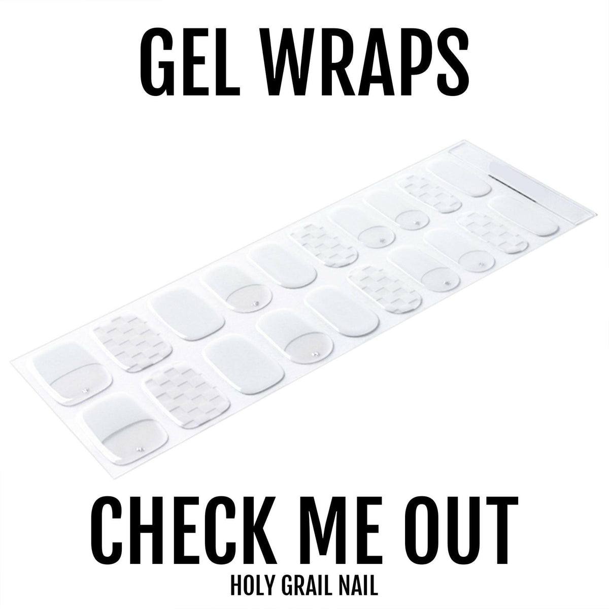 Semi-cured gel nail wraps sheet with white French tips and clear checkered nail art