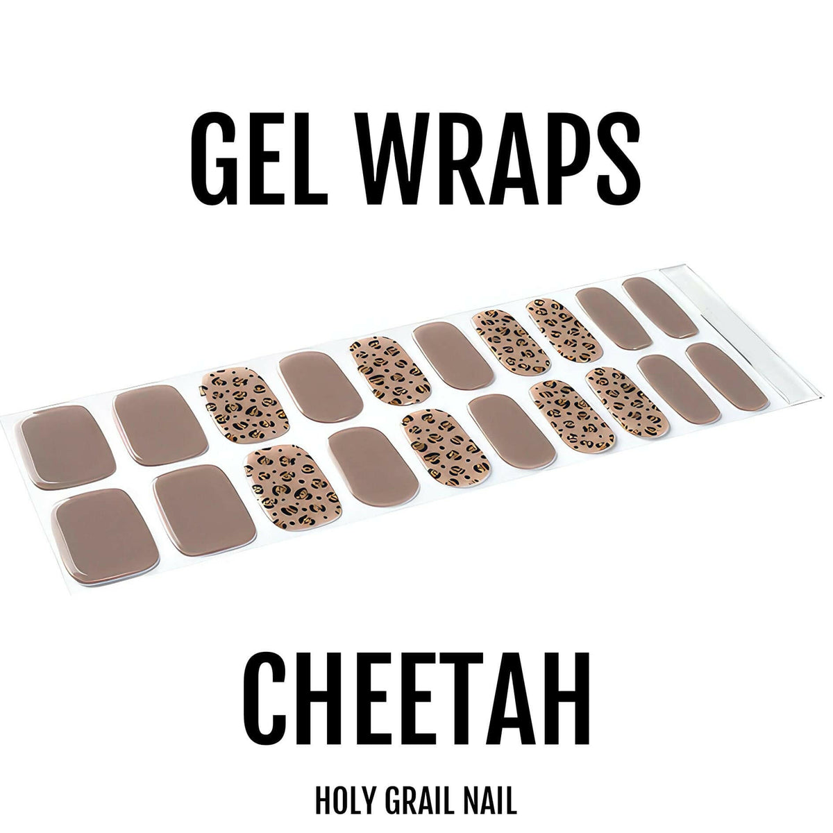 Complete set of cheetah print gel nail wraps in nude and brown tones