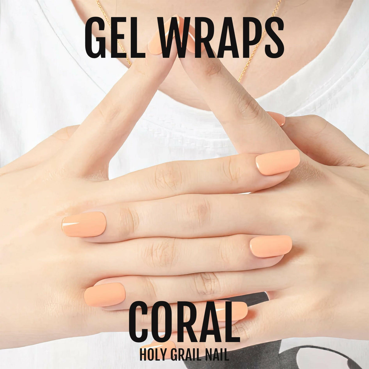 Coral gel wraps applied on both hands showing peachy orange nail art