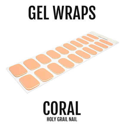 Coral orange gel nail wraps sheet showing semi-cured nail wrap strips