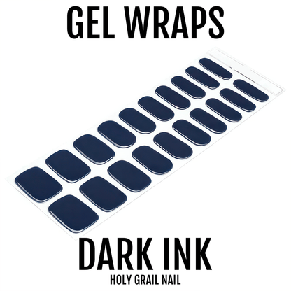 Dark navy blue gel nail wraps sheet showing 20 solid colour nail art strips