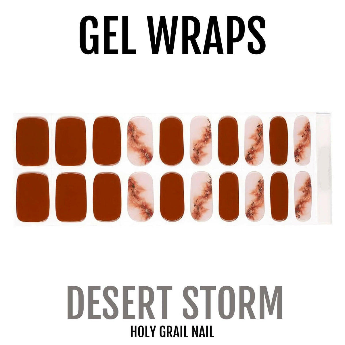 Desert Storm gel nail wraps with burnt orange and marble stone pattern design