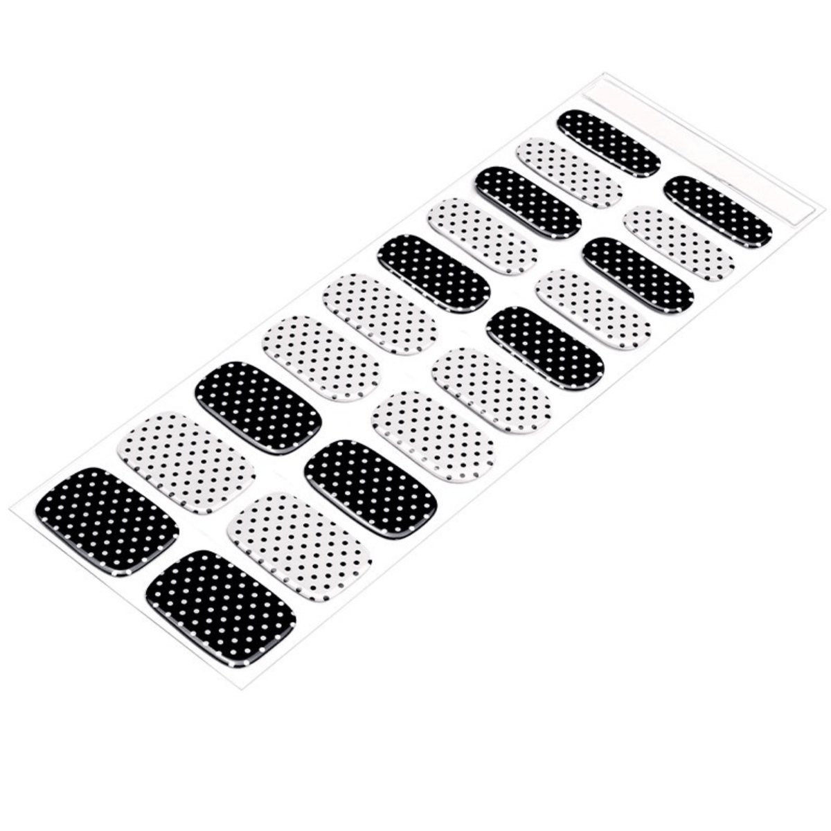 Black and white dotted semi-cured gel nail wrap sheet with polka dot pattern