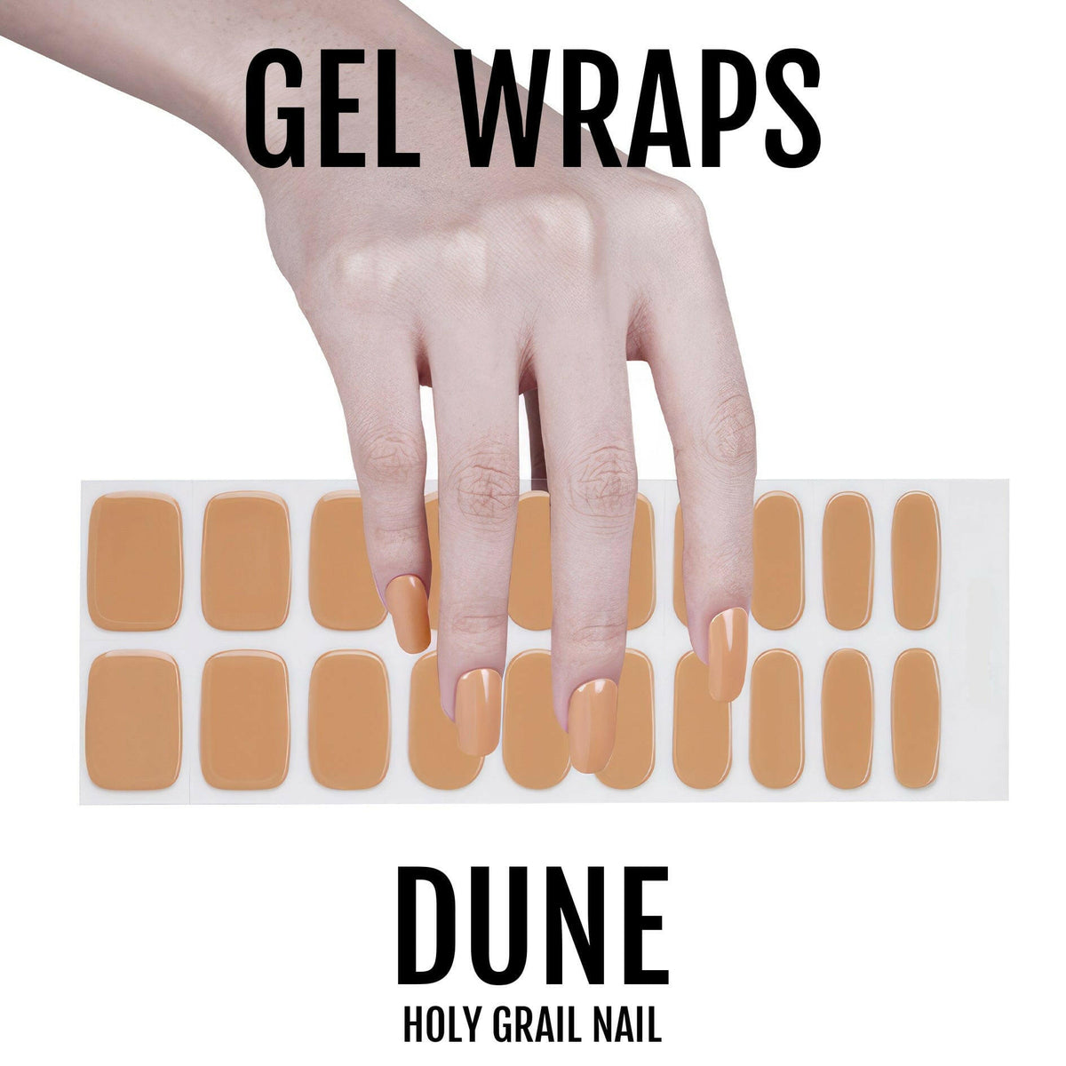 Hand selecting caramel brown gel nail wraps from sheet for at-home manicure