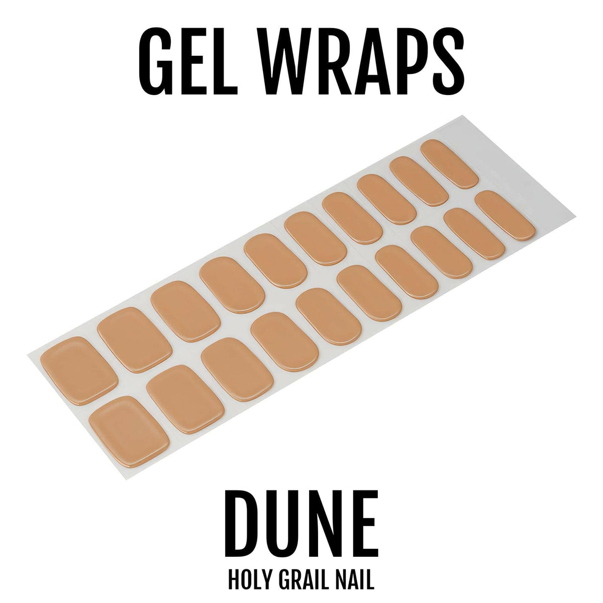Sheet of caramel brown gel nail wraps in various sizes for professional manicure