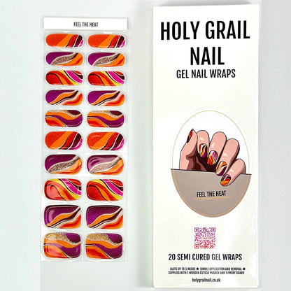 Feel The Heat gel nail wraps packaging showing geometric striped nail art design
