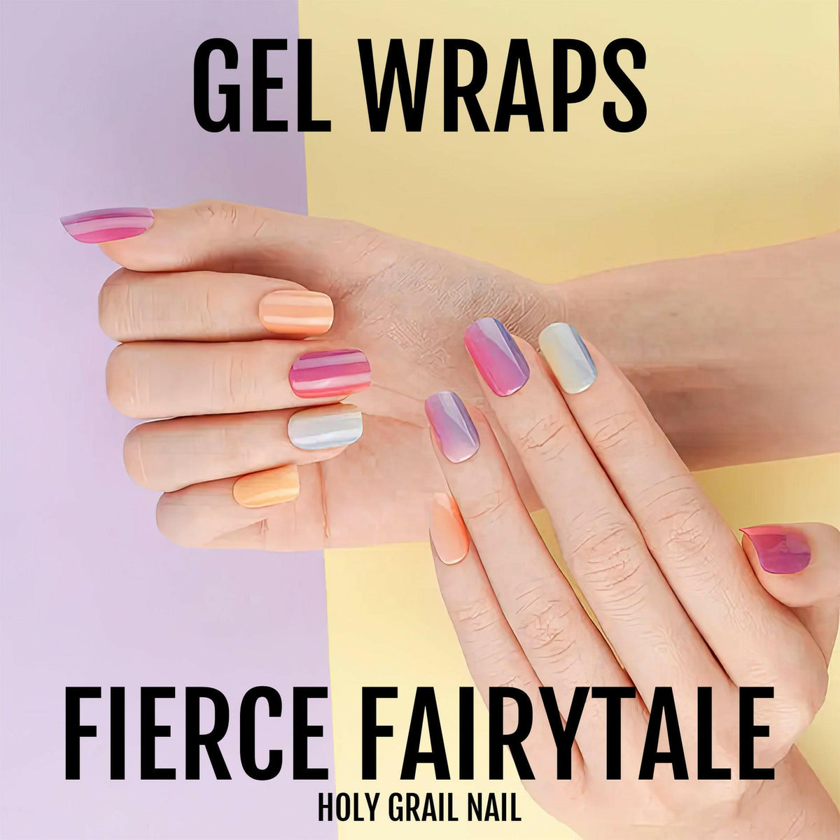 Gel nail wraps pink purple coral ombre gradient hands fairytale sunset colours