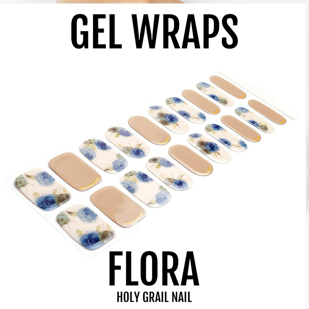 Semi-cured gel nail wraps sheet with blue floral pattern for at-home manicure
