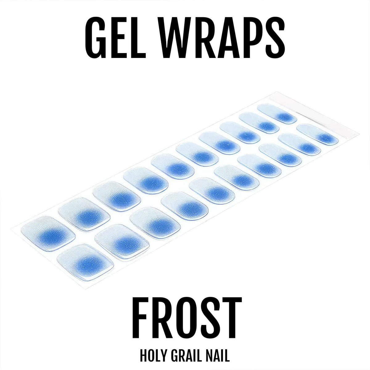 Blue frost gel nail wraps sheet showing gradient shimmer effect nail art strips