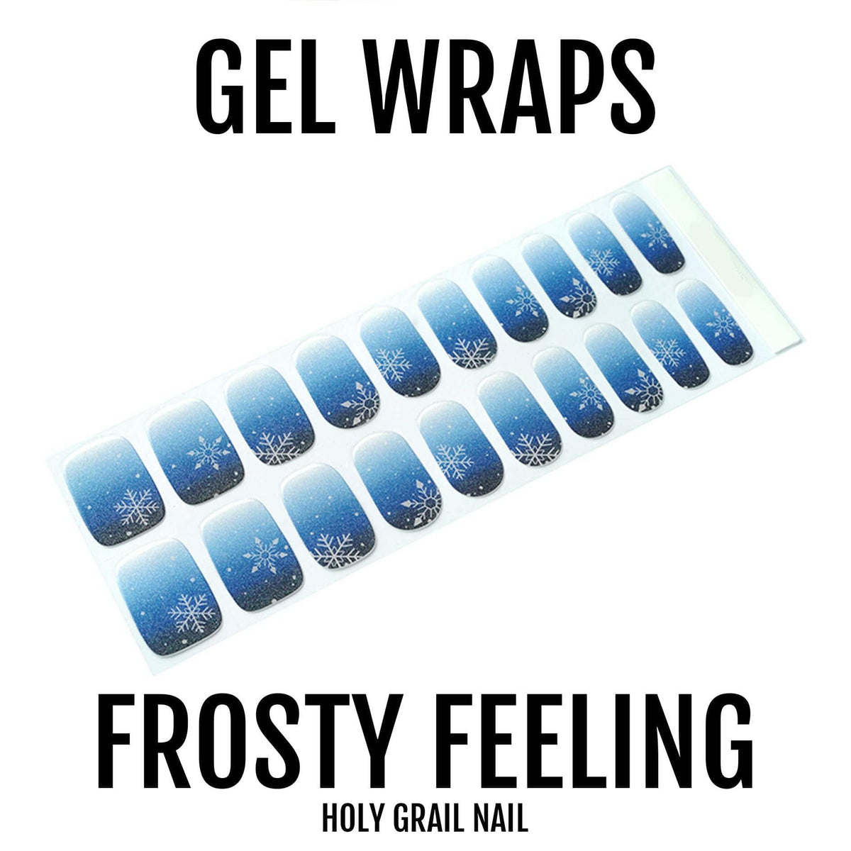 Blue gradient gel nail wraps sheet with white snowflakes winter nail art