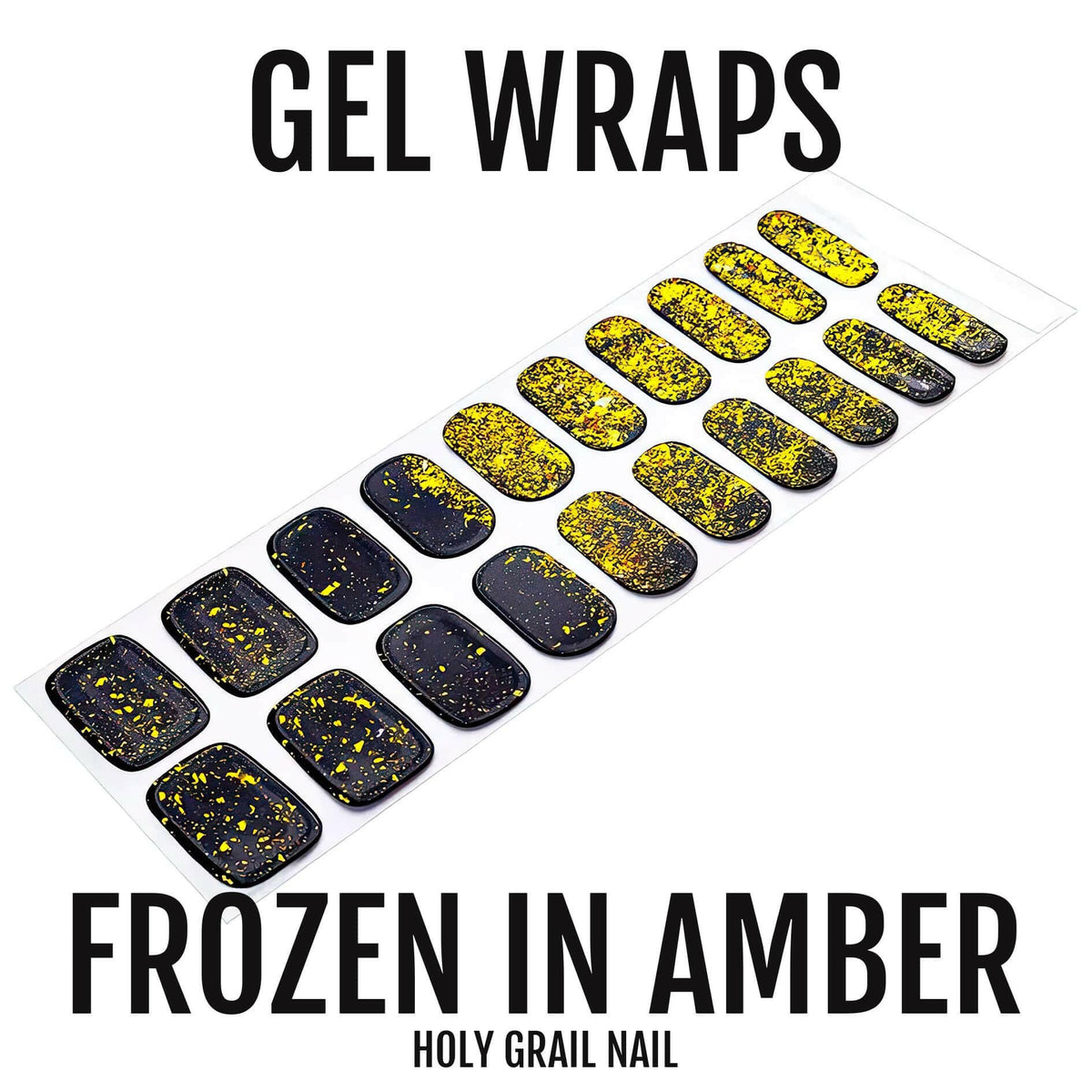 Dark gel nail wraps with golden amber glitter sparkle effect complete set