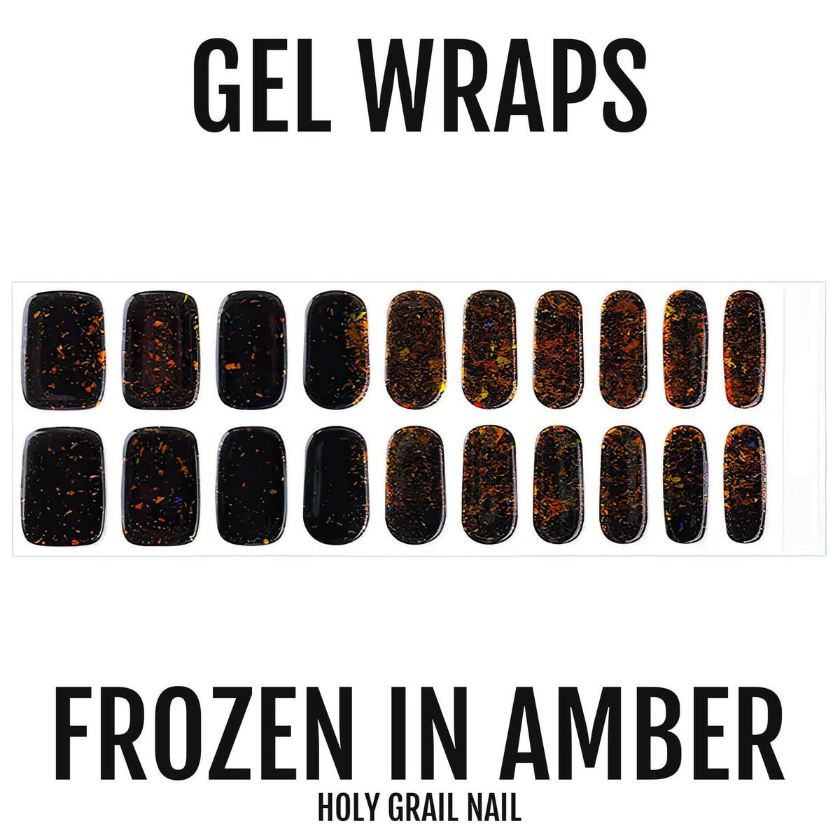 Complete set black and bronze amber glitter gel nail wraps twenty pieces