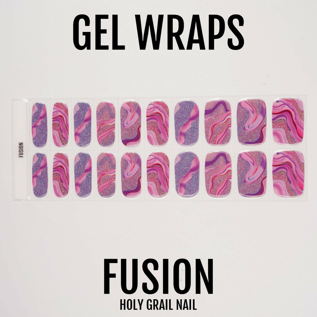 Abstract purple pink marble gel nail wraps sheet with psychedelic swirl patterns