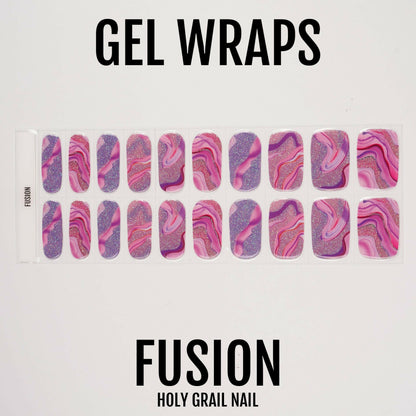 Abstract purple pink marble gel nail wraps sheet with psychedelic swirl patterns