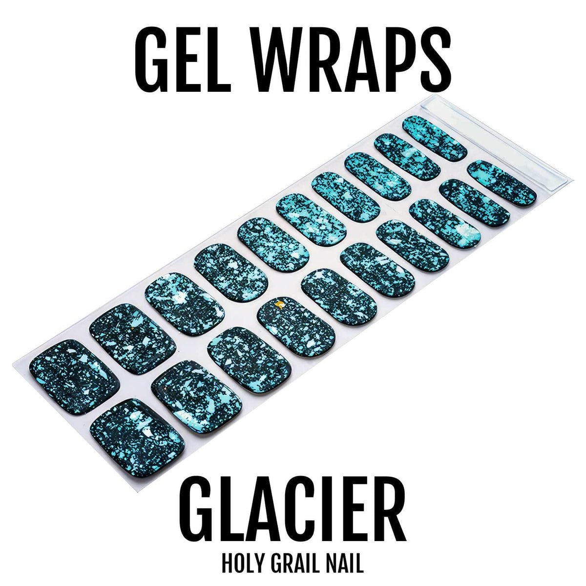 Blue holographic gel nail wraps sheet with glitter and metallic finish