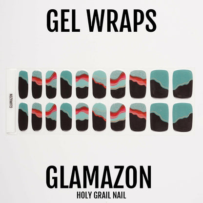 Multicolour geometric gel nail wraps with modern colour blocking design