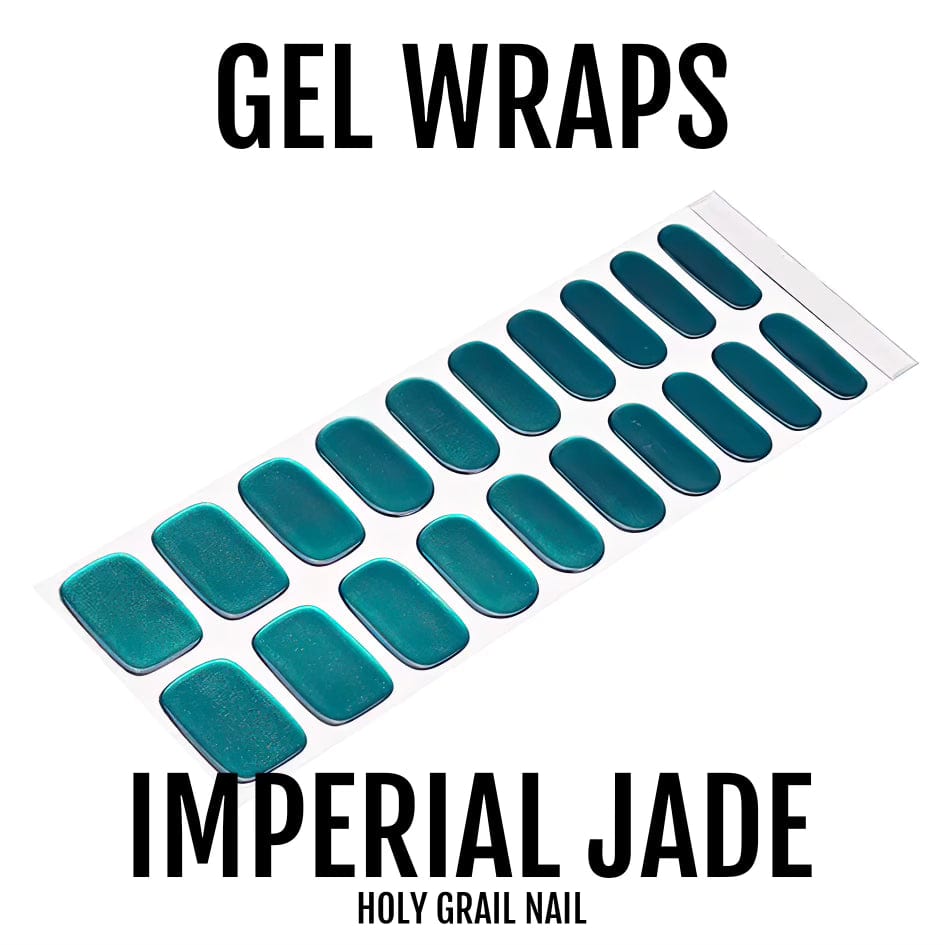 Imperial Jade chrome gel nail wraps sheet showing emerald green metallic finish strips