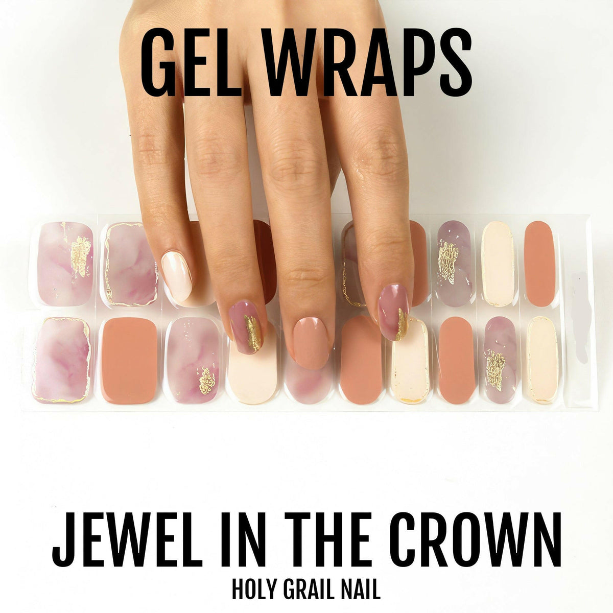 Pink cream gel nail wraps collection with gold foil patterns nail art variety pack