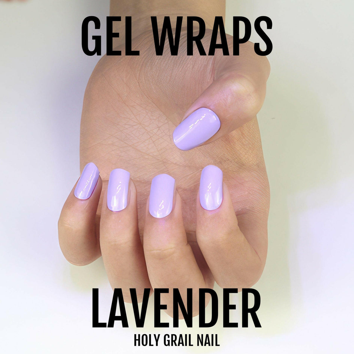 Soft lavender gel nail wraps applied on hand showing glossy pastel finish