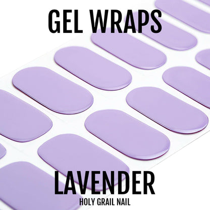 Lavender purple gel nail wraps showing solid colour finish for DIY nail art