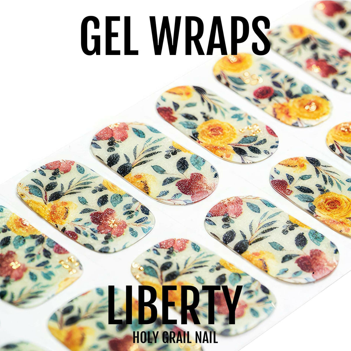 Liberty gel nail wraps sheet displaying cream base with vintage floral pattern