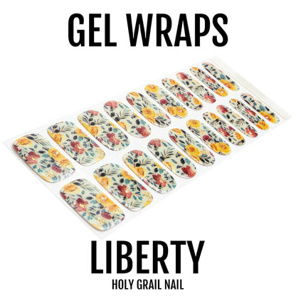 Floral gel nail wraps with vintage botanical pattern in cream, sage green and dusty rose