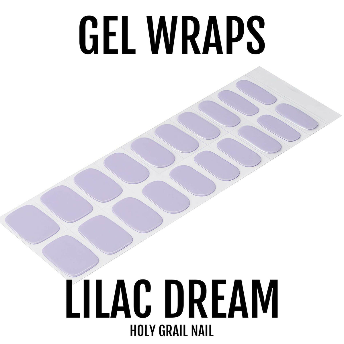 Complete set of lilac gel nail wraps in various sizes for at-home manicure