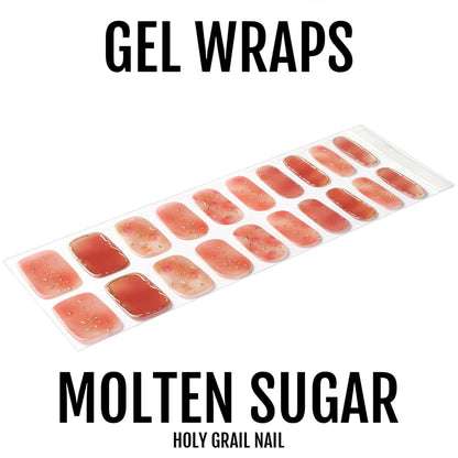 Set of coral pink gel nail wraps with glitter gradient effect for DIY nail art