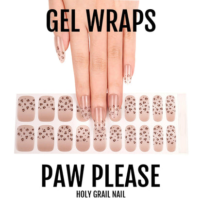 Nude leopard print gel nail wraps with brown spotted pattern for at-home manicure
