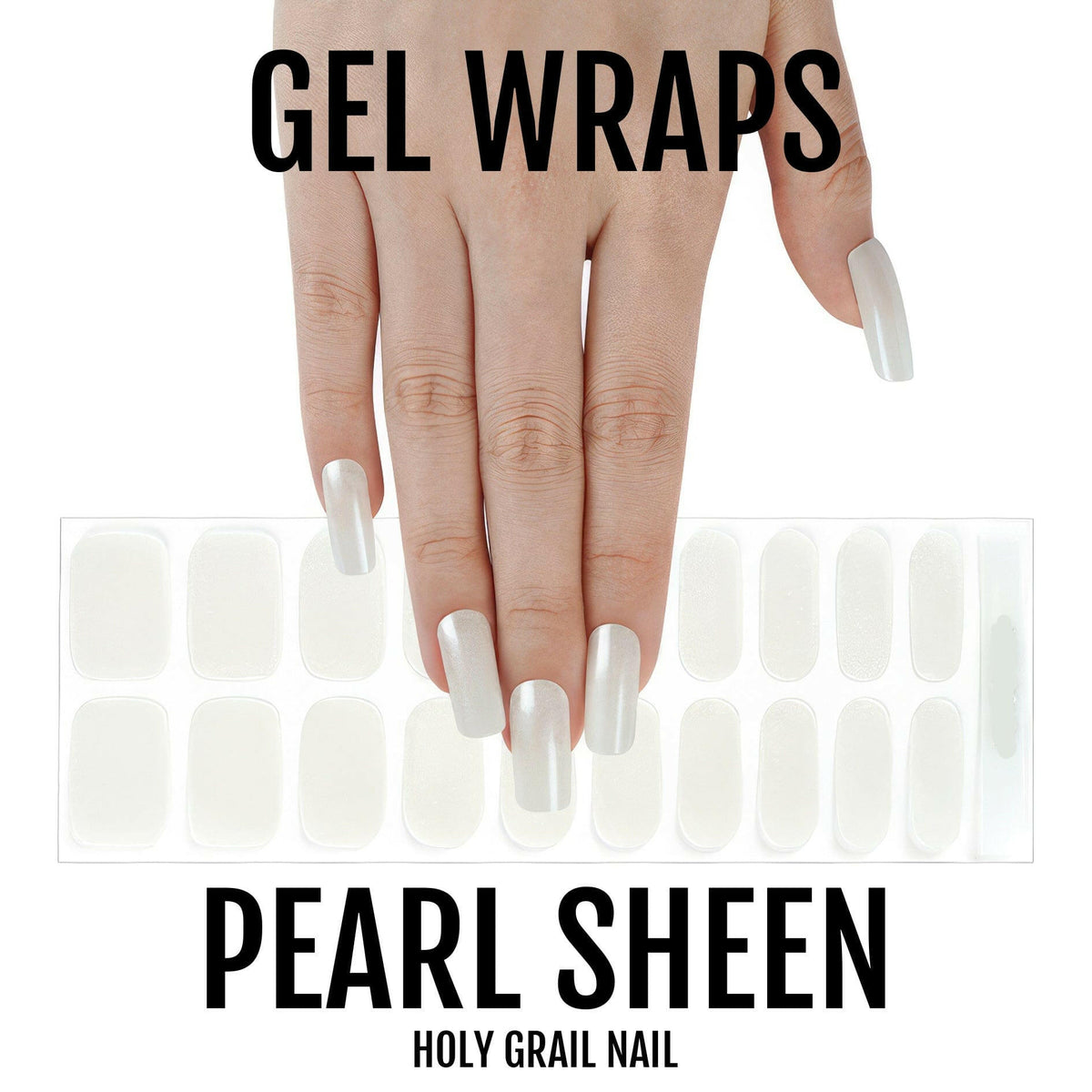 Hand wearing pearl sheen gel nail wraps with luminous opalescent finish