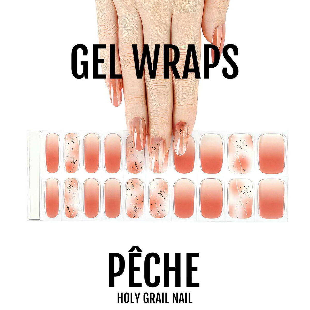 Peach ombre gel nail wraps with gradient design displayed on hand