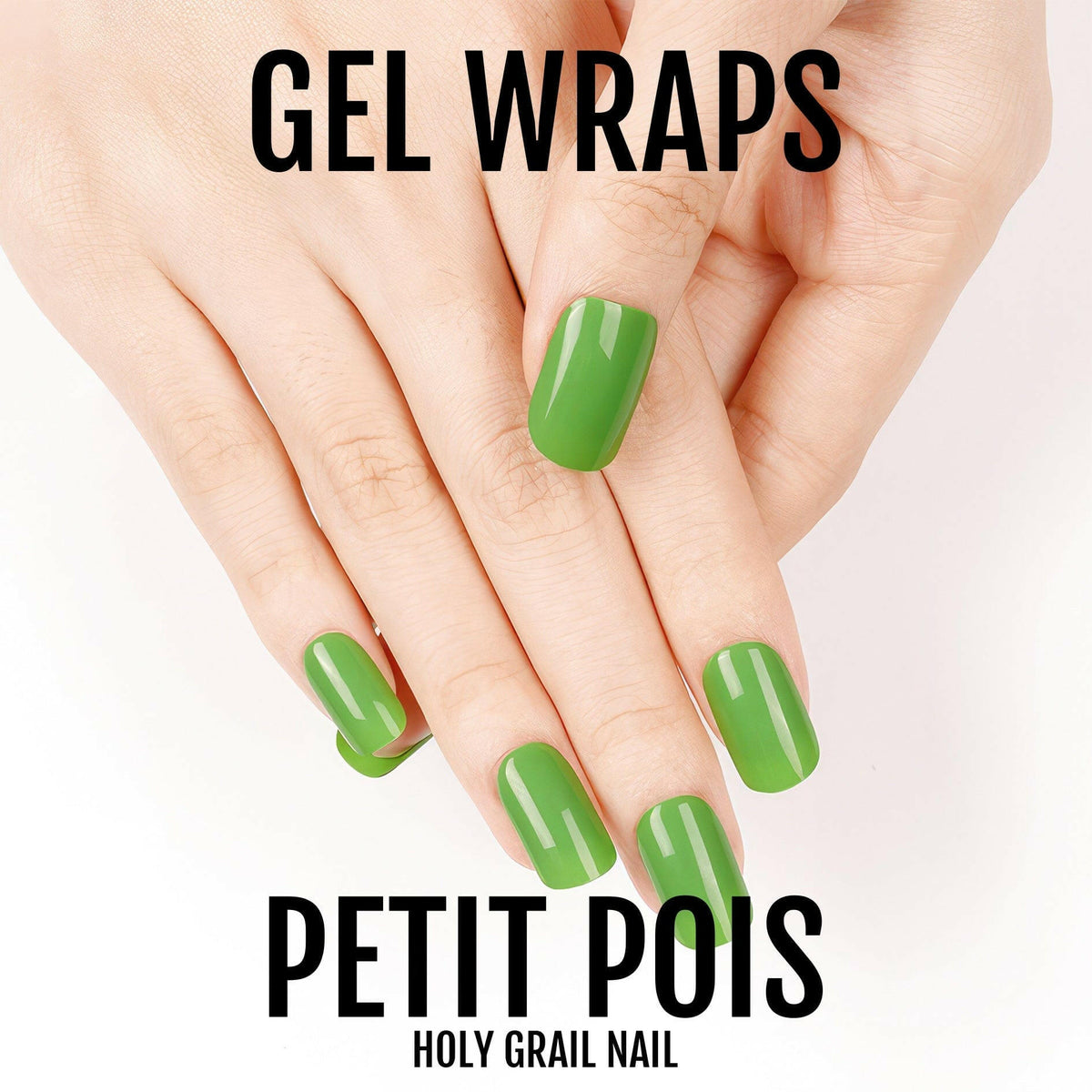 Bright green gel nail wraps on hands with white daisy flower accent