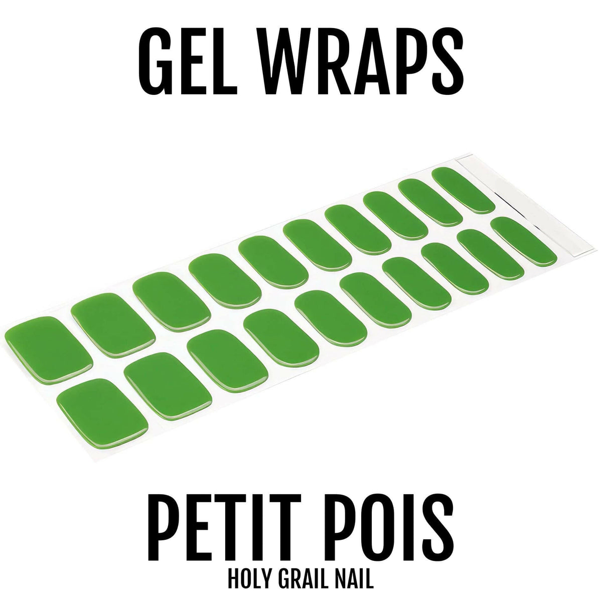 Bright green gel nail wraps sheet showing 20 glossy emerald nail covers