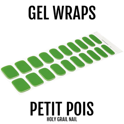 Bright green gel nail wraps sheet showing 20 glossy emerald nail covers