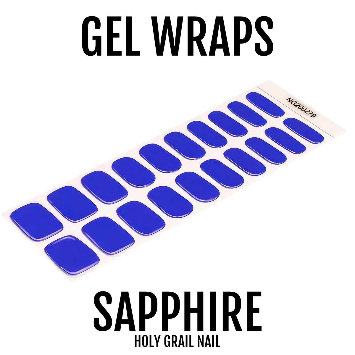 Sapphire blue gel nail wraps sheet with glossy royal blue solid colour design
