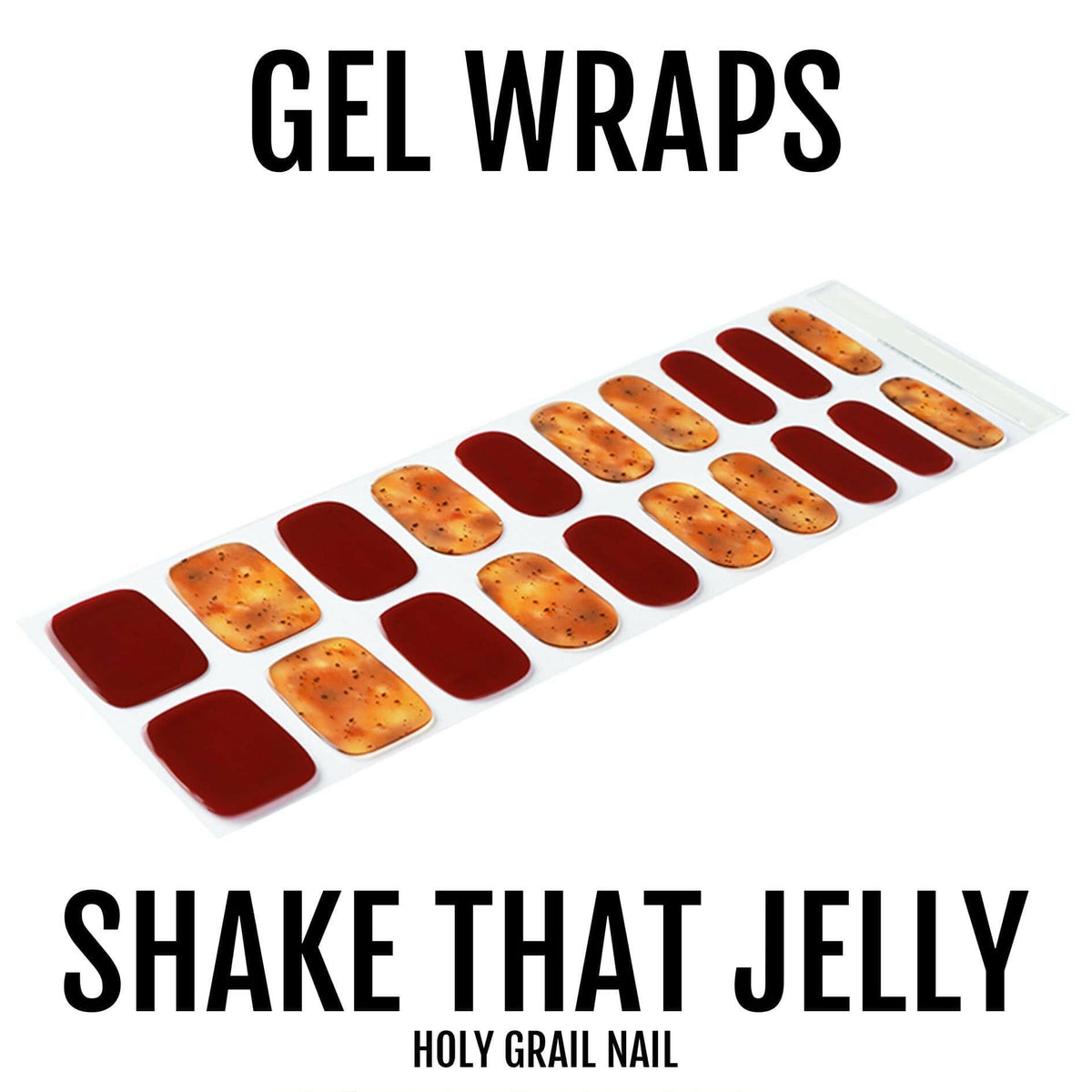 Gel nail wraps sheet featuring burgundy and amber glitter designs for autumn manicure
