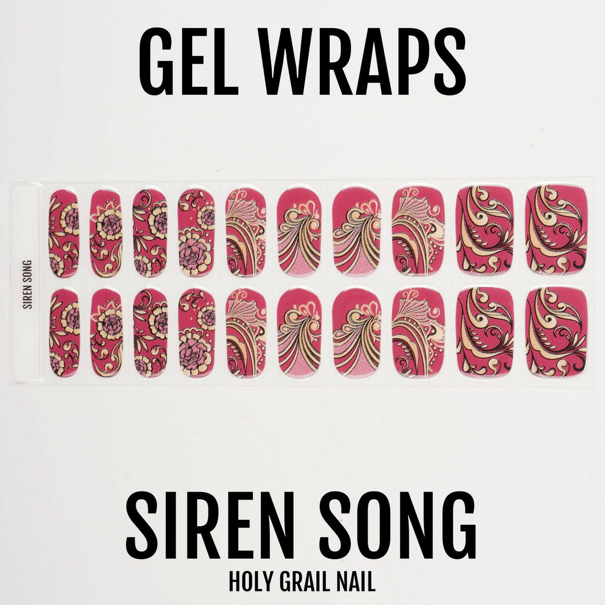 Siren Song gel nail wraps sheet showing pink ornate swirl pattern designs