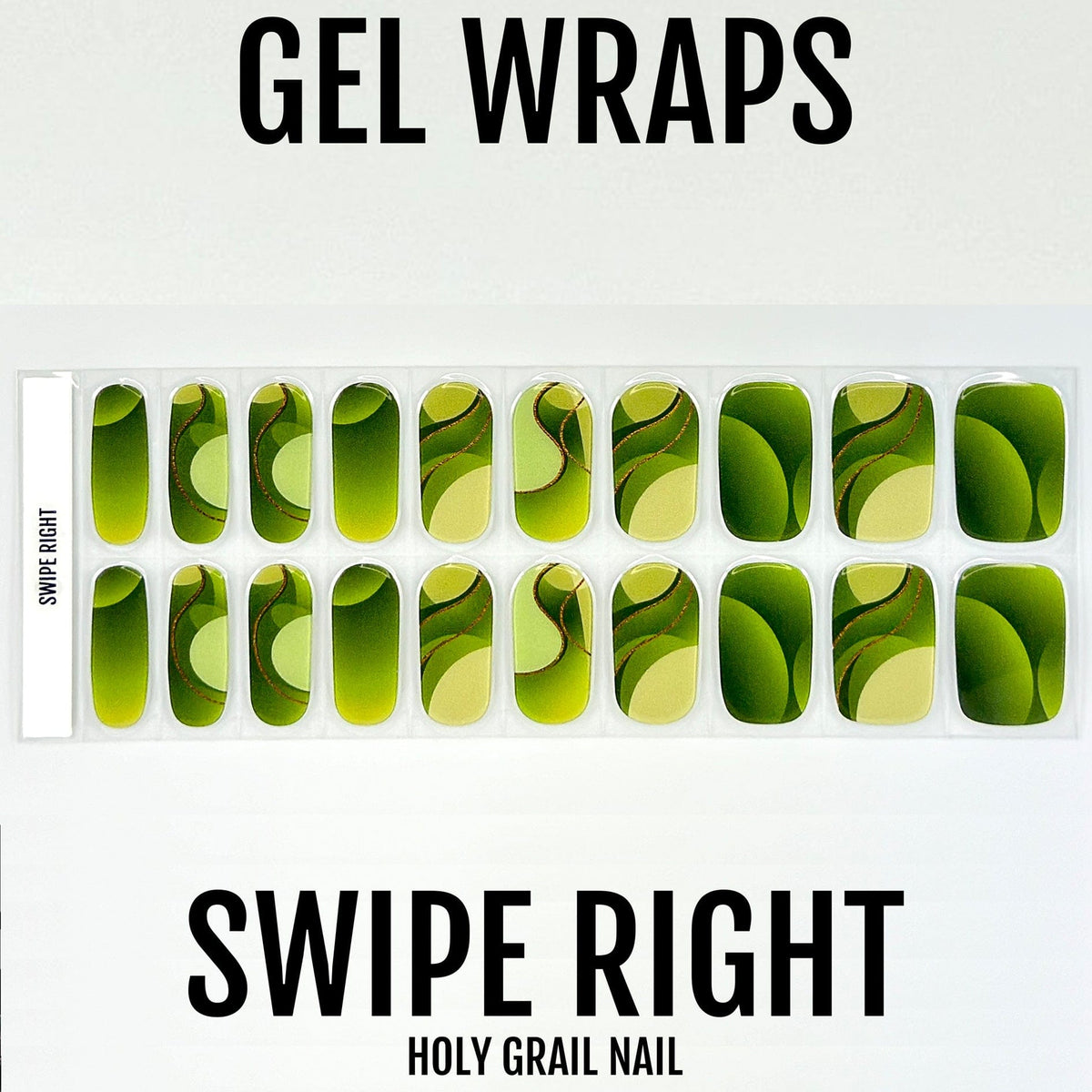 Green ombre gel nail wraps sheet with leaf pattern for botanical manicure