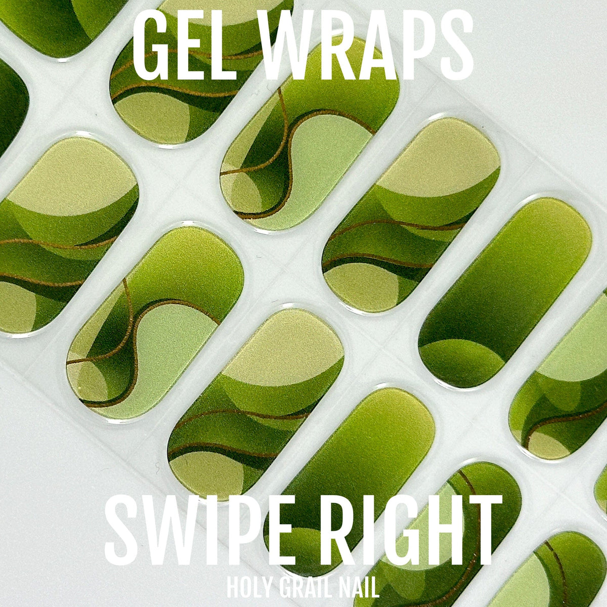 Green ombre gel nail wraps with botanical leaf pattern in lime and forest tones