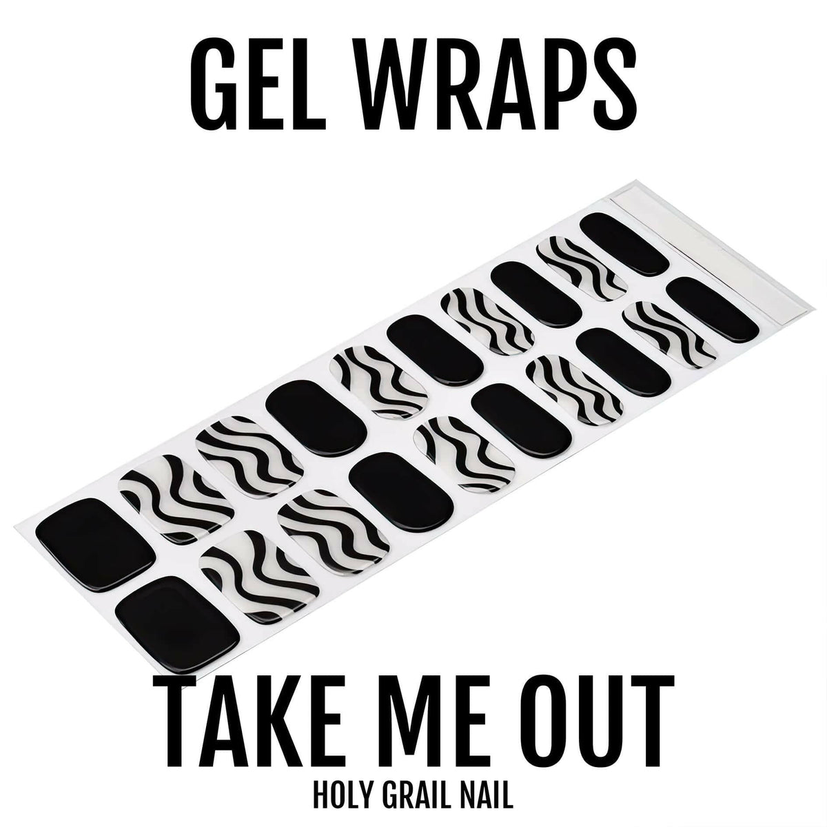 Semi-cured gel nail wraps featuring black and white diagonal zebra print design