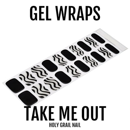 Semi-cured gel nail wraps featuring black and white diagonal zebra print design
