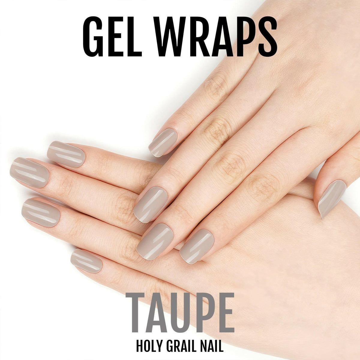 Taupe gel wraps manicure on both hands displaying professional neutral nail art