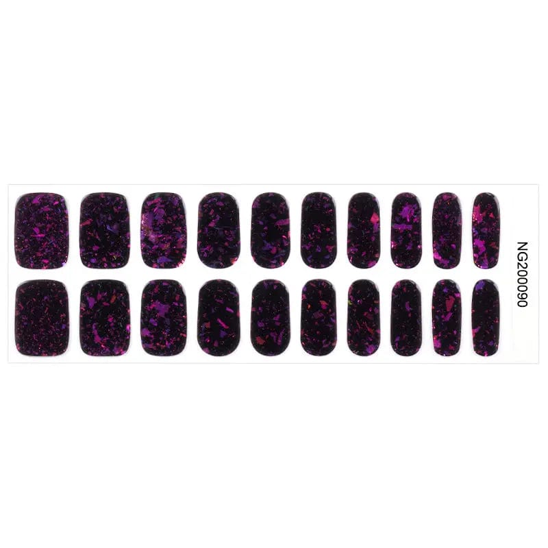 Set of black holographic glitter gel nail wraps with rainbow sparkle design
