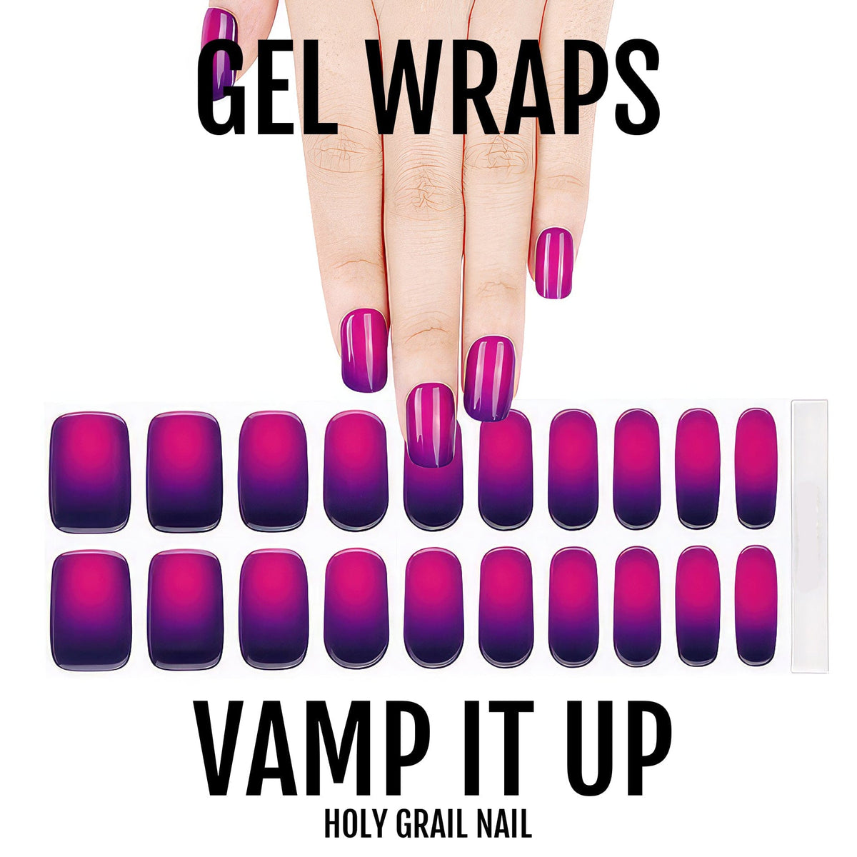 Purple ombre gel nail wraps sheet showing vampy gradient manicure strips for application