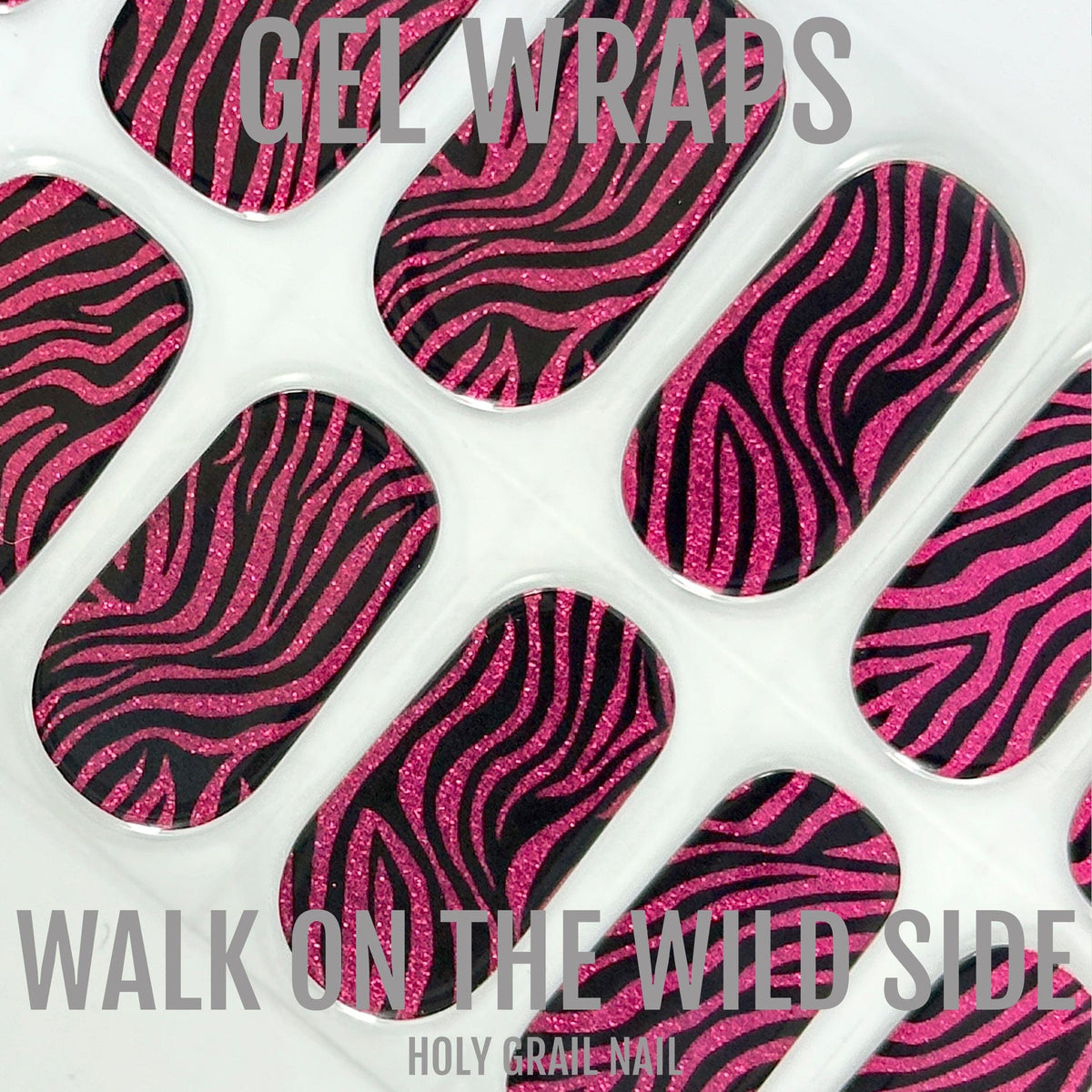 Pink and burgundy zebra print gel nail wraps sheet for at-home manicure