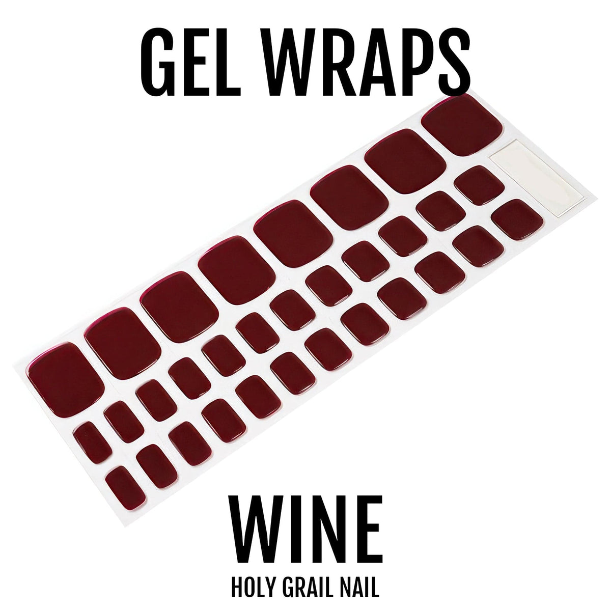 Deep wine gel pedi wraps on backing sheet showing burgundy nail stickers for toes
