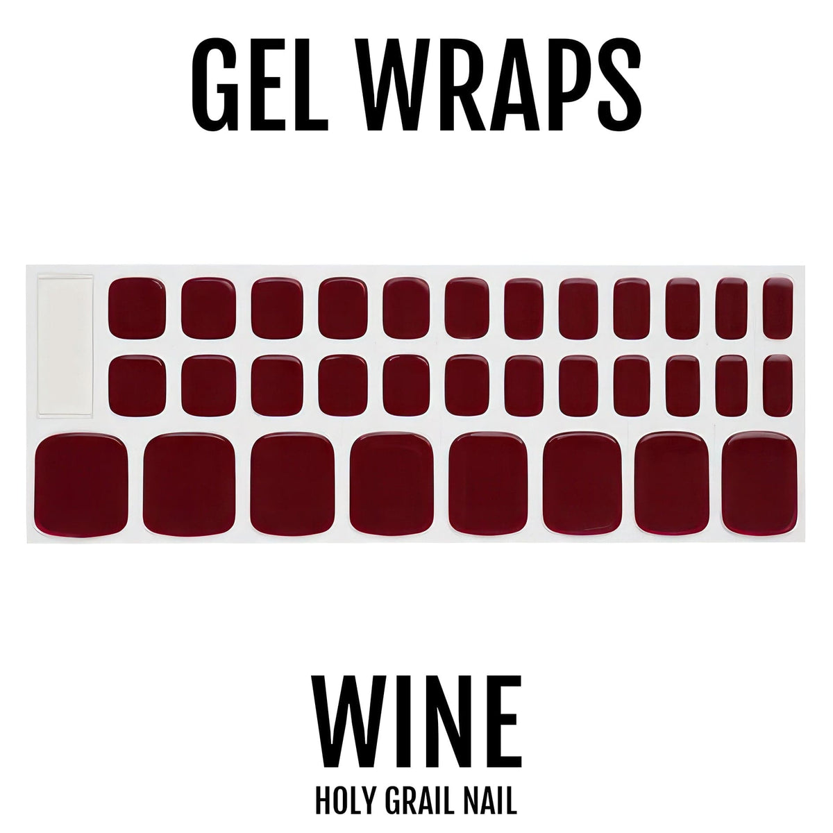 Wine gel pedicure wraps sheet showing burgundy nail art stickers in multiple sizes